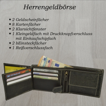 Biker Börse Motorrad Fahrer Rocker Portemonnaie Hunter Voll Leder Geldbeutel Portemonee in schwarz